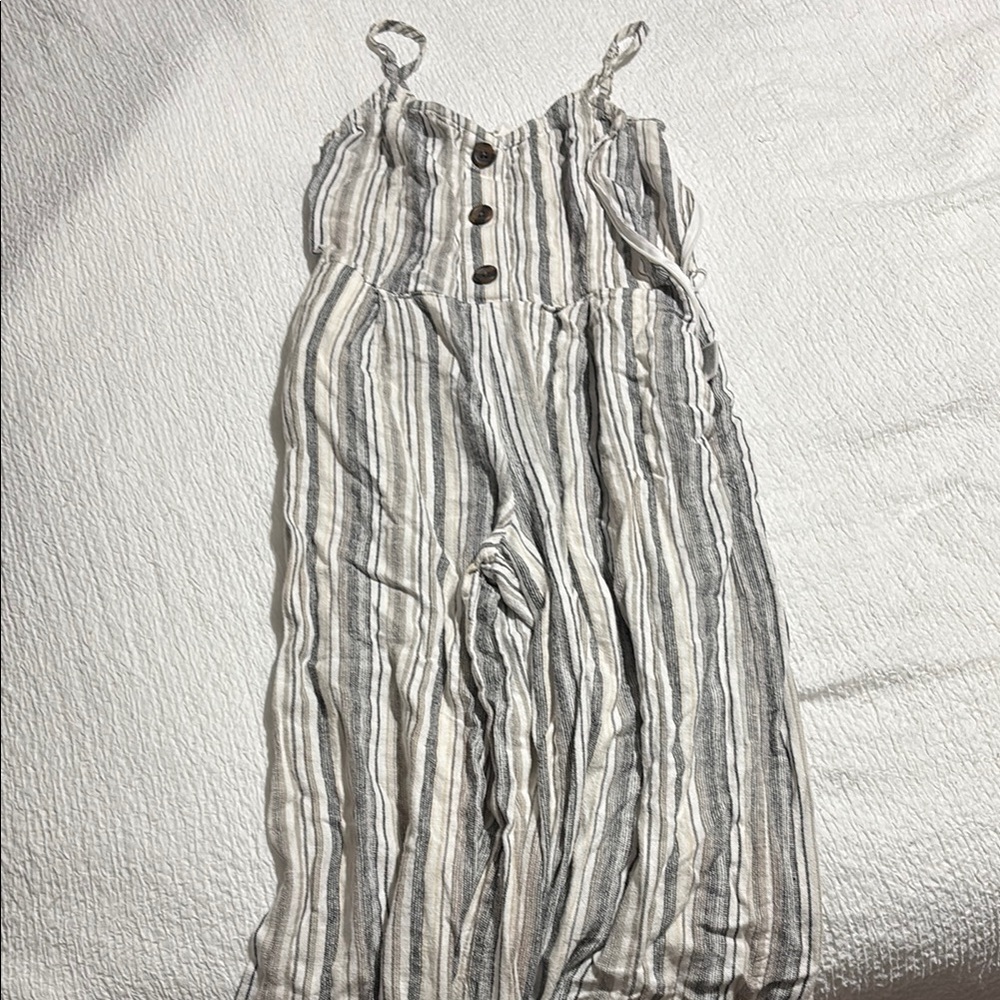 GAP Striped Gray and Cream Linen Apparel Romper with pockets
